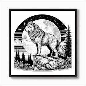 Line Art wolf Art Print