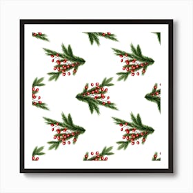 Fir Branches And Lingonberry Seamless Pattern Art Print