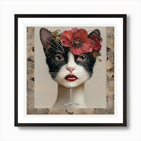 Cat With Flowers 2 Art Print