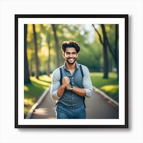 Happy Young Man In Park Art Print