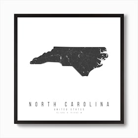 North Carolina Mono Black And White Modern Minimal Street Map Square Art Print
