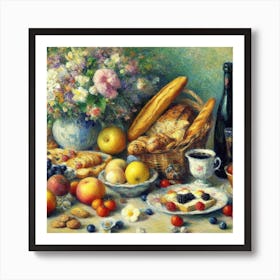 Table With Bread And Fruit Art Print