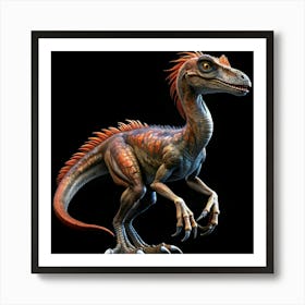 Red And Orange Velociraptor Dinosaur Art Print