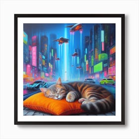 Cat Sleeping In The City 2 Art Print