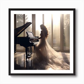 Beautiful Woman Playing Piano Art Print