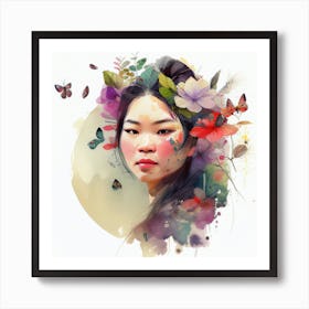 Watercolor Floral Asian Woman #3 Art Print