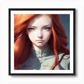 Girl With Red Hair Hyper-Realistic Anime Portraits Art Print