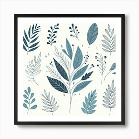 Bouquet of tropical leaves and branches, Vector art 1 Art Print