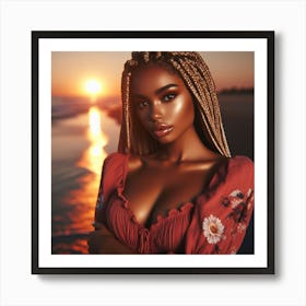 Beautiful African Woman At Sunset Art Print