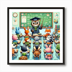 Animal Classroom Fun Wall Print Art A Playful Classroom Scene With Animals As Students, Perfect For Adding A Touch Of Fun And Education To Any Space Art Print