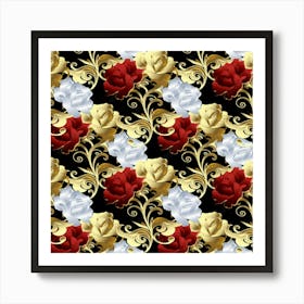 Roses Seamless Pattern Floral Art Print