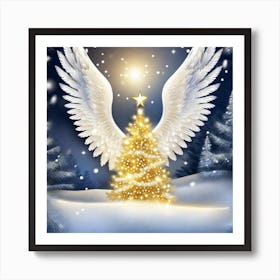 Angel Wings Christmas Tree Art Print