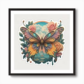 Butterfly And Roses Art Print