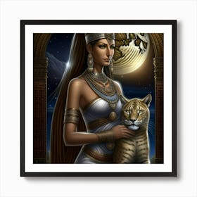 Egyptian Woman With Cat Art Print