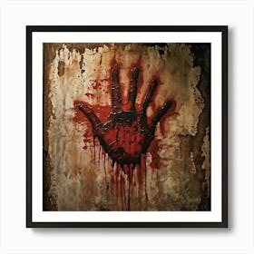 Bloody Handprint Smeared Across An Aged Wall Texture Of Dripping Blood Eerily Glistening Disturbin (1) Art Print