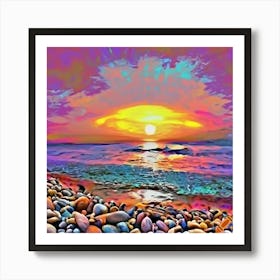 Craiyon 002937 A Pebble Beach View At Sunset Art Print