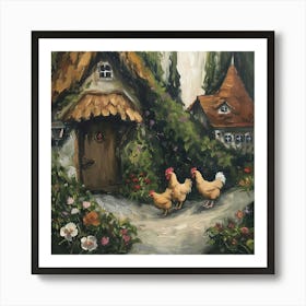 Cottage Chickens Fairycore Painting 3 Art Print