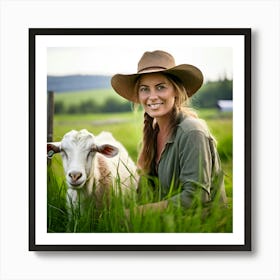 Woman With A Sheep Art Print