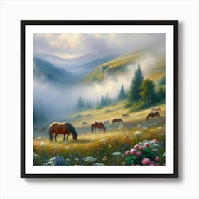 Wild Horses In The Meadow Art Print