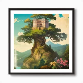 Tree On The Top Of The Mountain Towering Over Poster