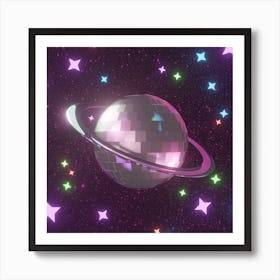 Space Saturn Disco Ball Art Print