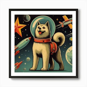 Astronaut Dog Soviet Union Style Art Print