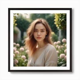 Photo Medium Shot Woman Posing In Romantic Garden 1 Art Print