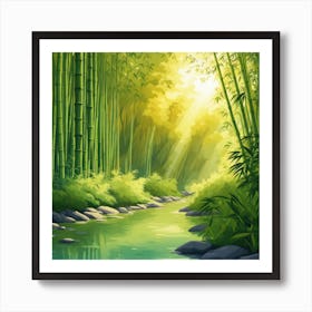 A Stream In A Bamboo Forest At Sun Rise Square Composition 164 Art Print