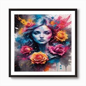 Girl With Roses Art Print