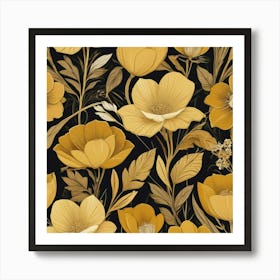 Art Deco Florals Mustard Yellow Art Print 3 Art Print
