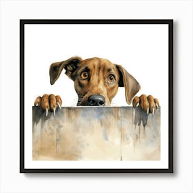 Dog Peeking Over The Wall 30 Art Print