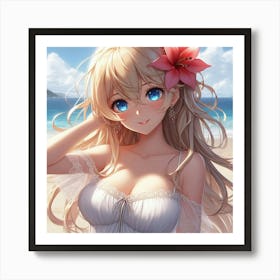 Anime Girl On The Beach 7 Art Print