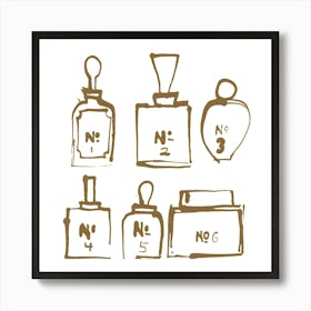 Perfume Bottles Gold Art Print