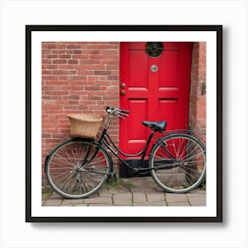 Red Door With Bicycle Photo Art Print