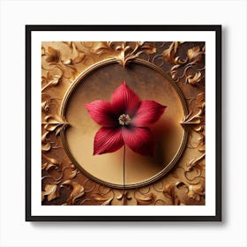 Red Flower In Gold Frame Art Print