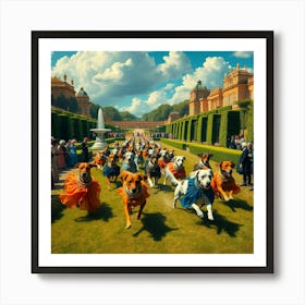 Dog Race In Gardens Of Versailles Art Print