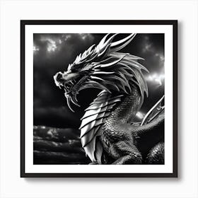 Black And White Dragon 3 Art Print