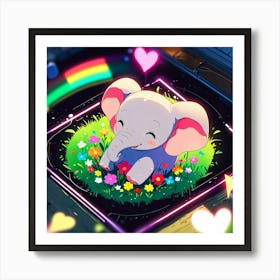 Cute Elephant In The Grass Art Print