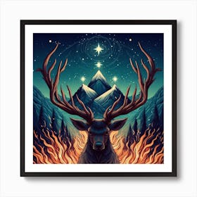 Deer On Fire Art Print