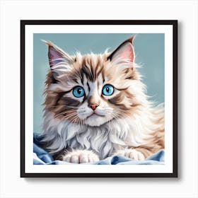 Ragdoll Kitten Digital Watercolor Portrait Art Print