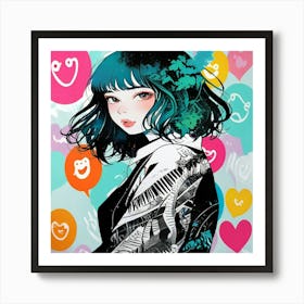 Girl With Blue Hair 2 Art Print