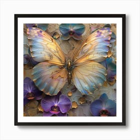 Butterfly With Orchids 1 Art Print