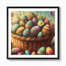 Easter Eggs In A Basket Art Print