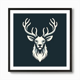 A Minimalist Line Art of a Majestic Deer Head with Intricate Antlers, Created in a Modern Geometric Style, Suitable for Use as a Logo or Branding Element for an Outdoor Adventure Brand or Nature-Inspired Business. Art Print