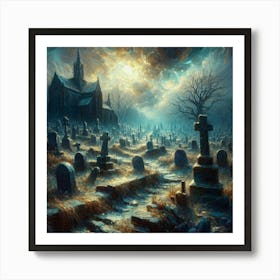 Van Gogh Madness: Luminous Surrealism in an Old Cemetery - RHADS Art | Arles Masterpiece in Ultra HD 128k with Unreal Engine, Atmospheric Light Reflections, and Polished 3D Textures. Art Print