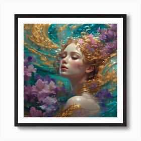 water nymph with irises Art Print