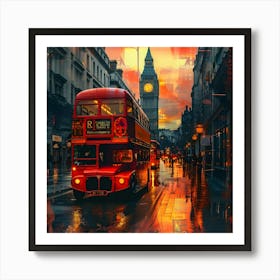London street At Sunset, retro collage Art Print