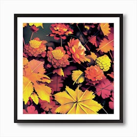 Autumn Flowers And Leaves Art Print