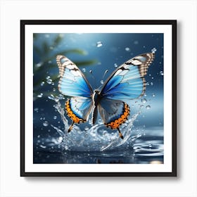 Blue Butterfly In Water Art Print