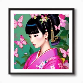 Asian Girl With Butterflies 4 Art Print